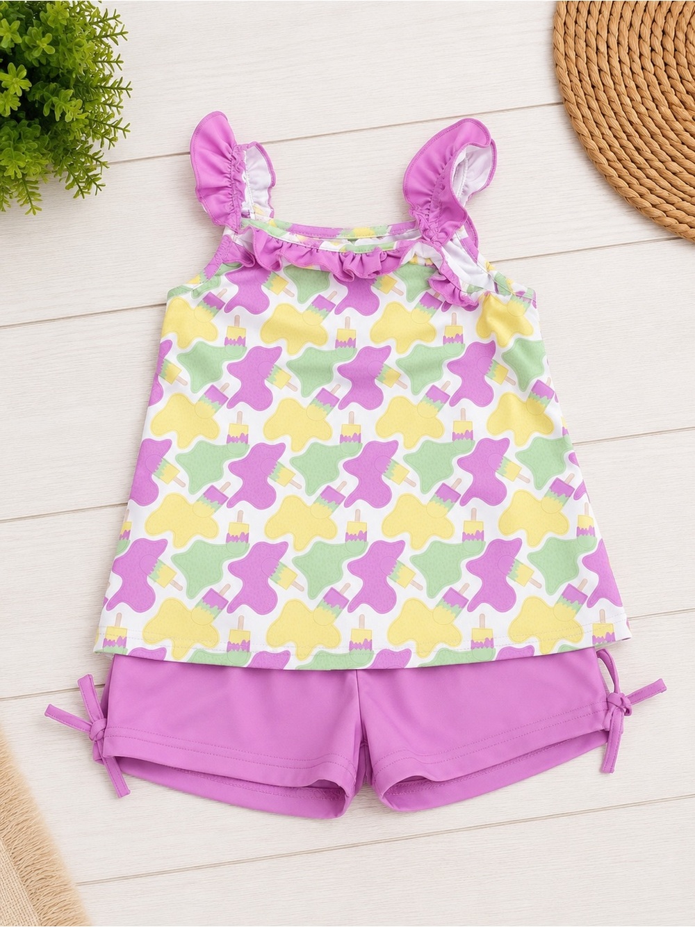 Girls' Lavender Ruffle Tank & Shorts Pajama Set